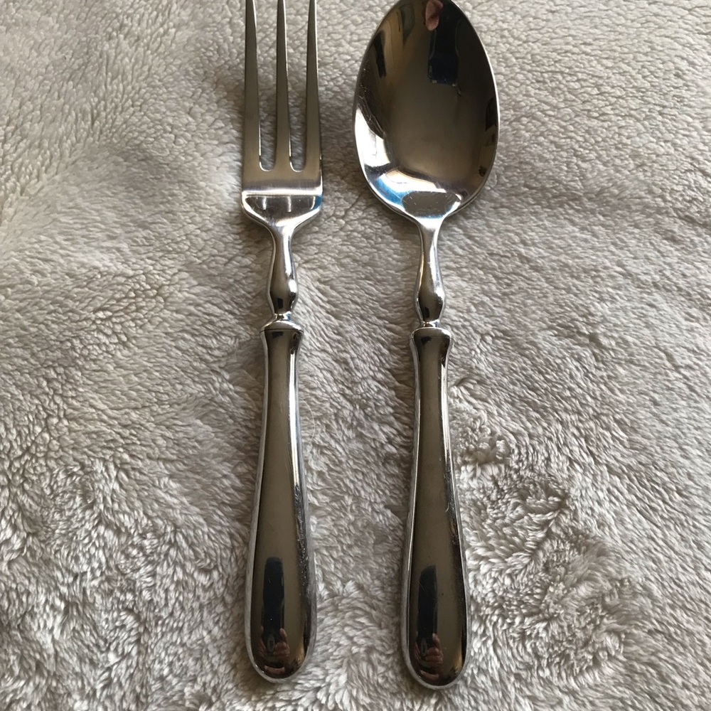 Pottery Barn Stainless Steel Serving Fork and Spoon Set - Silver